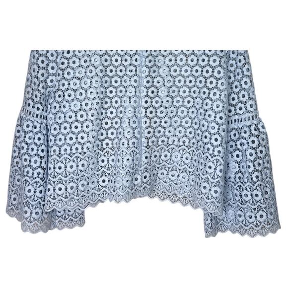 J. Crew Daisy Eyelet Bell Sleeve Blouse Jewel Neck Back Zip Up 10 Baby Blue - Picture 7 of 15